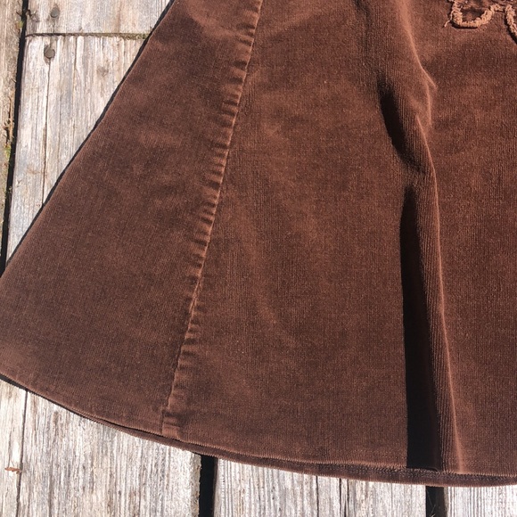 Vintage chocolate corduroy floral appliqué skirt - Picture 5 of 9